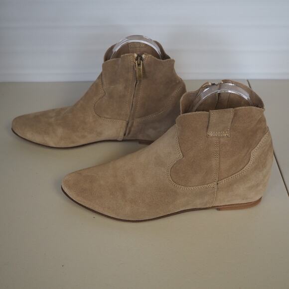 Sundance Suede Leather Toupee Ankle Boot EU 38 Womens 8 Zip Hidden Wedge Western - Picture 5 of 10